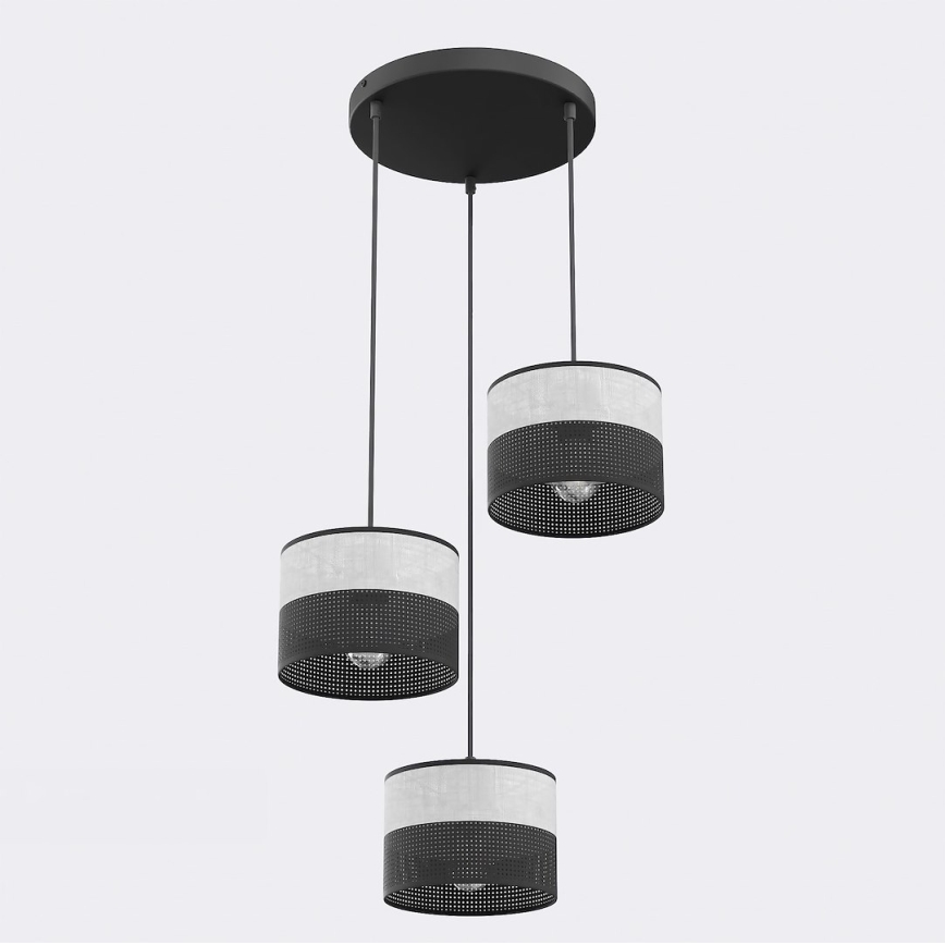 Κρεμαστό φωτιστικό με καλώδιο KARBON 3xE27/15W/230V μαύρο/γκρι