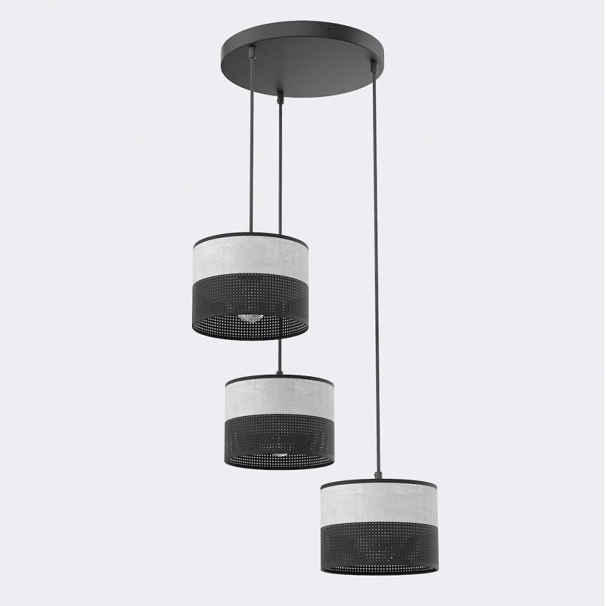 Κρεμαστό φωτιστικό με καλώδιο KARBON 3xE27/15W/230V μαύρο/γκρι