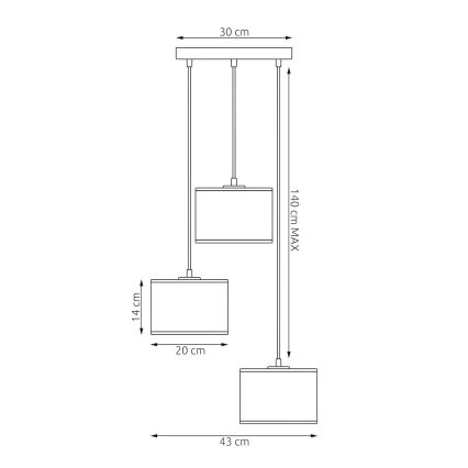 Κρεμαστό φωτιστικό με καλώδιο KARBON 3xE27/15W/230V μαύρο/γκρι