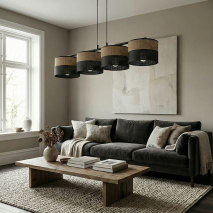 Κρεμαστό φωτιστικό με καλώδιο KARBON 4xE27/15W/230V μαύρο/καφέ