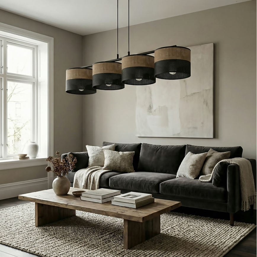 Κρεμαστό φωτιστικό με καλώδιο KARBON 4xE27/15W/230V μαύρο/καφέ