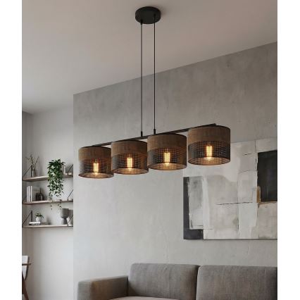 Κρεμαστό φωτιστικό με καλώδιο KARBON 4xE27/15W/230V μαύρο/καφέ