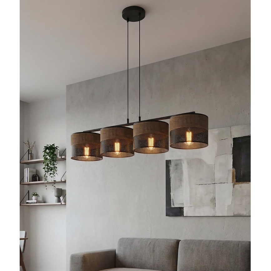 Κρεμαστό φωτιστικό με καλώδιο KARBON 4xE27/15W/230V μαύρο/καφέ