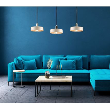 Κρεμαστό φωτιστικό με καλώδιο LATTE 3xE27/60W/230V, μπεζ/μαύρο/χρυσό