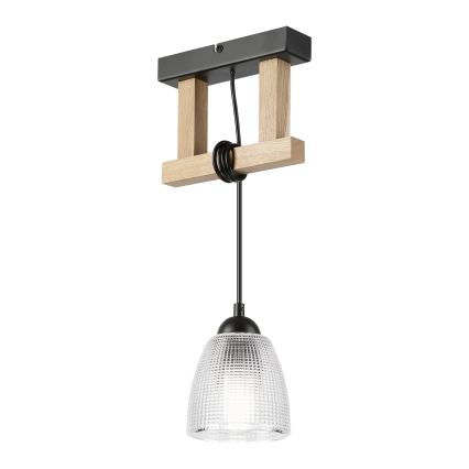 Κρεμαστό φωτιστικό με καλώδιο LEANDRA 1xE27/15W/230V δρυς/μαύρο