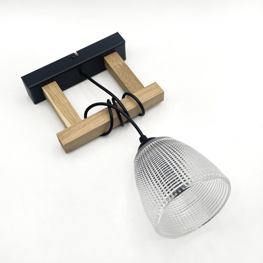 Κρεμαστό φωτιστικό με καλώδιο LEANDRA 1xE27/15W/230V δρυς/μαύρο