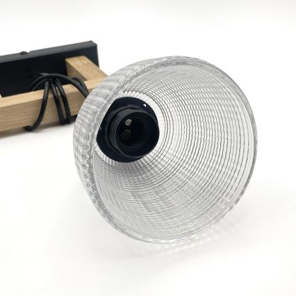 Κρεμαστό φωτιστικό με καλώδιο LEANDRA 1xE27/15W/230V δρυς/μαύρο