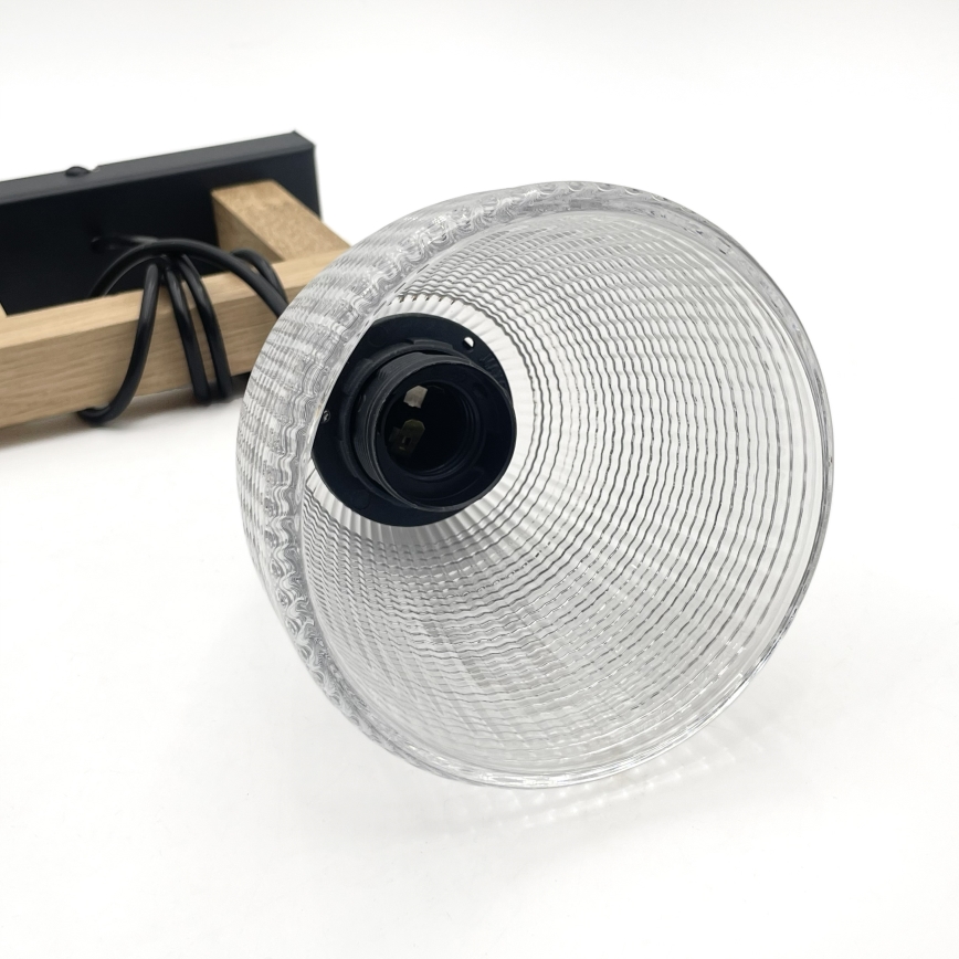 Κρεμαστό φωτιστικό με καλώδιο LEANDRA 1xE27/15W/230V δρυς/μαύρο