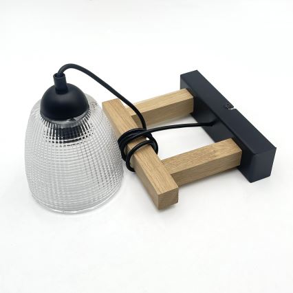 Κρεμαστό φωτιστικό με καλώδιο LEANDRA 1xE27/15W/230V δρυς/μαύρο