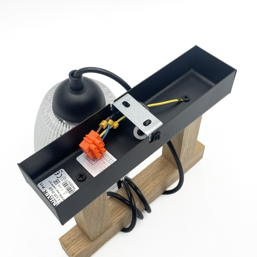 Κρεμαστό φωτιστικό με καλώδιο LEANDRA 1xE27/15W/230V δρυς/μαύρο