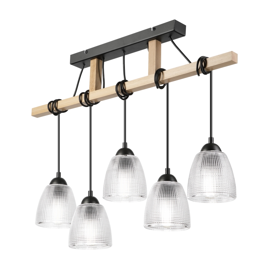 Κρεμαστό φωτιστικό με καλώδιο LEANDRA 5xE27/15W/230V δρυς/μαύρο