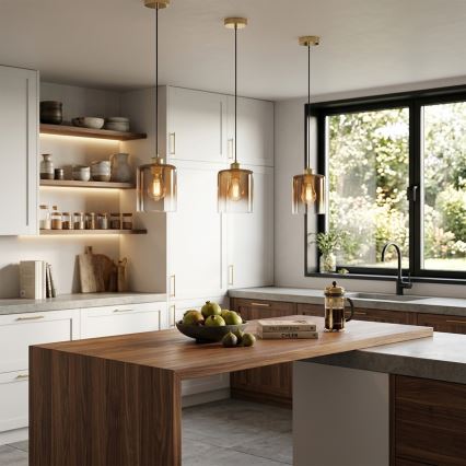 Κρεμαστό φωτιστικό με καλώδιο LIAH 1xE27/15W/230V χρυσό/καπνιστό καφέ