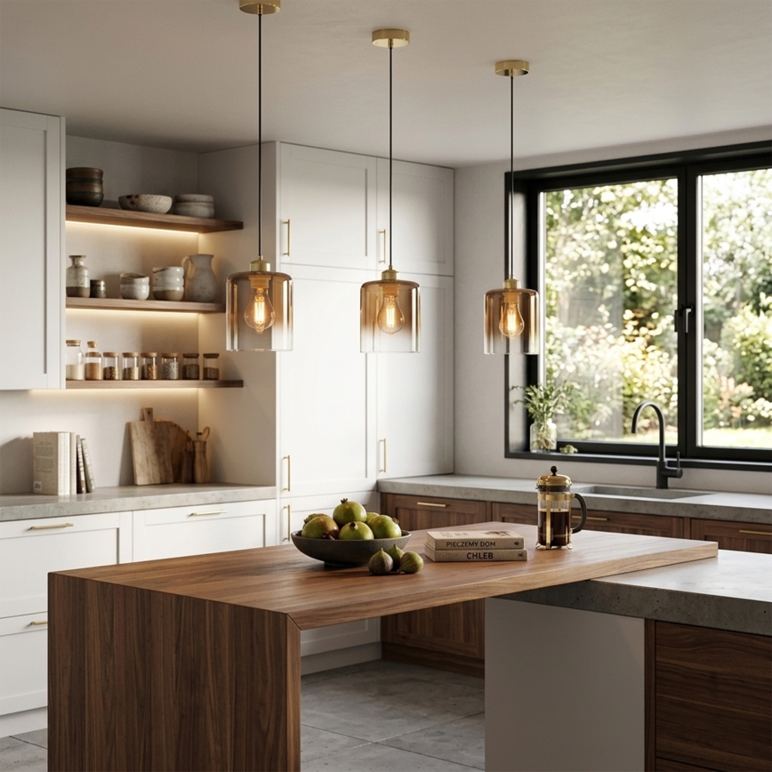 Κρεμαστό φωτιστικό με καλώδιο LIAH 1xE27/15W/230V χρυσό/καπνιστό καφέ