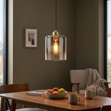 Κρεμαστό φωτιστικό με καλώδιο LIAH 1xE27/15W/230V χρυσό/καπνιστό καφέ