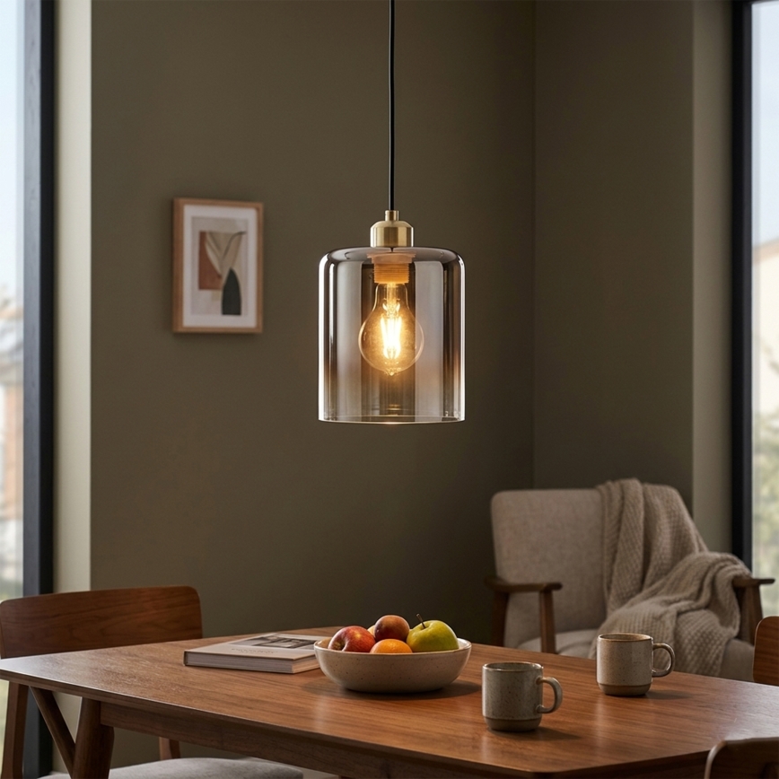 Κρεμαστό φωτιστικό με καλώδιο LIAH 1xE27/15W/230V χρυσό/καπνιστό καφέ