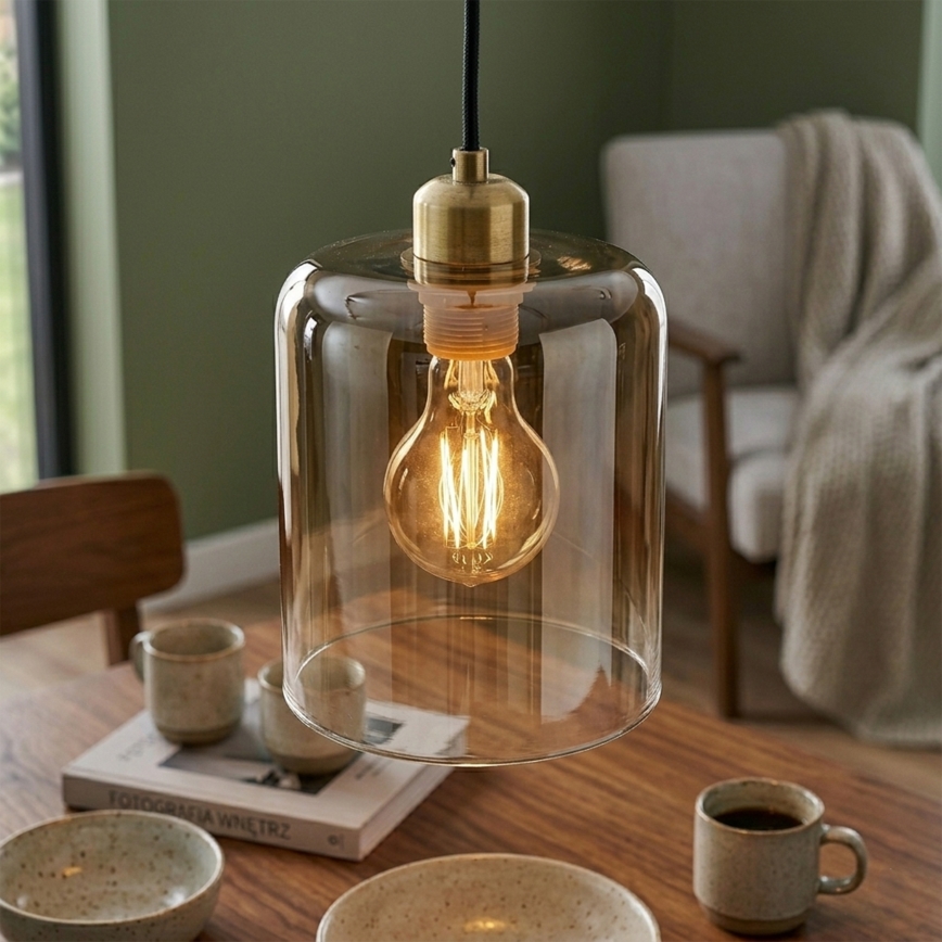 Κρεμαστό φωτιστικό με καλώδιο LIAH 1xE27/15W/230V χρυσό/καπνιστό καφέ