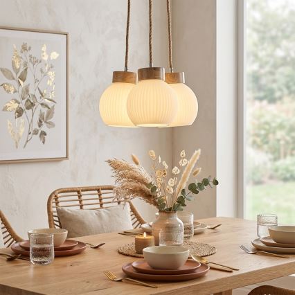 Κρεμαστό φωτιστικό με καλώδιο LOOMIS 3xE27/15W/230V 130 cm μπεζ/δρυς