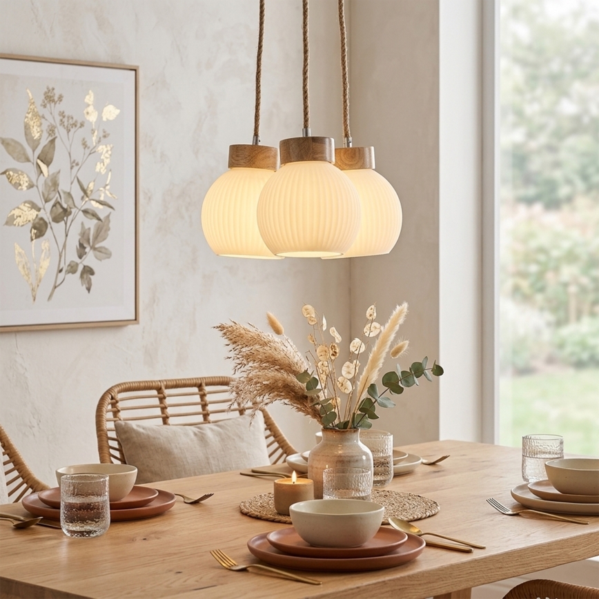 Κρεμαστό φωτιστικό με καλώδιο LOOMIS 3xE27/15W/230V 130 cm μπεζ/δρυς