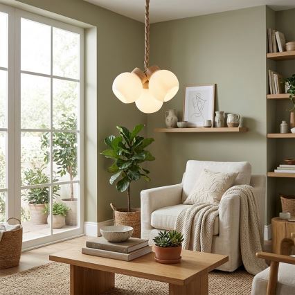 Κρεμαστό φωτιστικό με καλώδιο LOOMIS 3xE27/15W/230V 83 cm μπεζ/δρυς