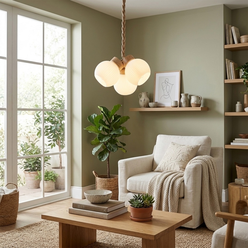 Κρεμαστό φωτιστικό με καλώδιο LOOMIS 3xE27/15W/230V 83 cm μπεζ/δρυς