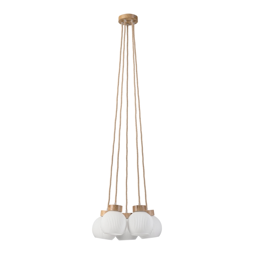 Κρεμαστό φωτιστικό με καλώδιο LOOMIS 5xE27/15W/230V 130 cm μπεζ/δρυς