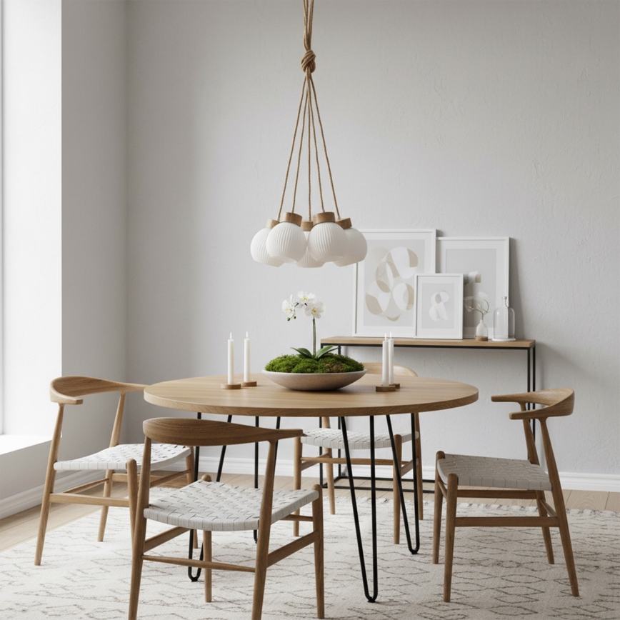 Κρεμαστό φωτιστικό με καλώδιο LOOMIS 5xE27/15W/230V 130 cm μπεζ/δρυς