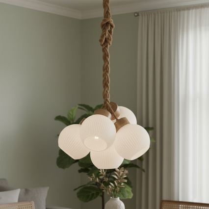 Κρεμαστό φωτιστικό με καλώδιο LOOMIS 5xE27/15W/230V 130 cm μπεζ/δρυς