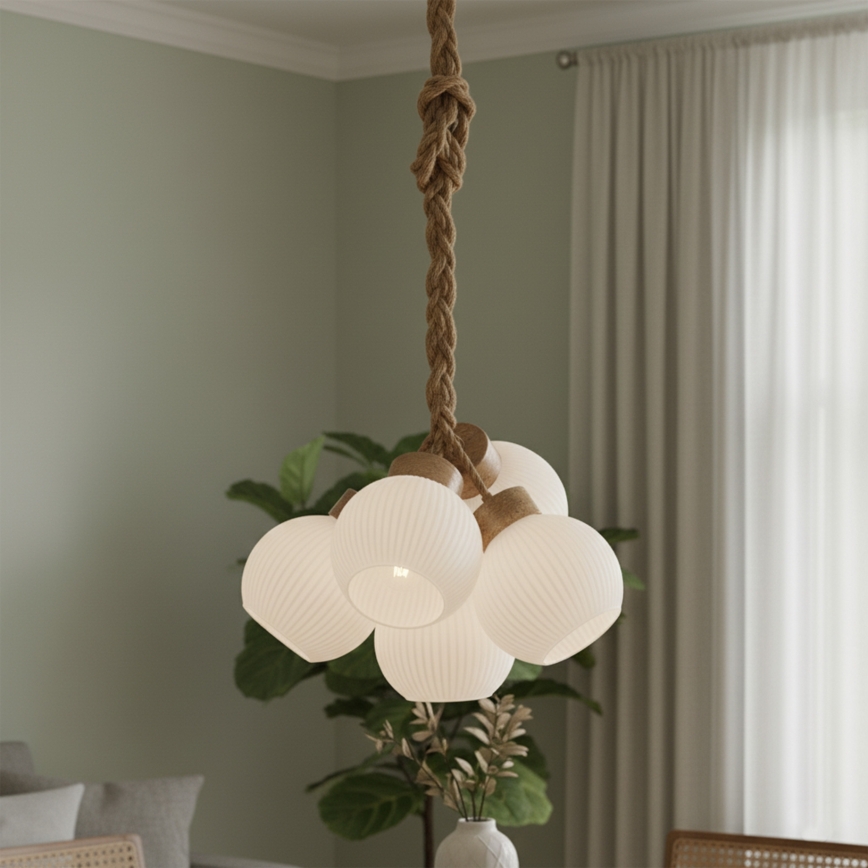 Κρεμαστό φωτιστικό με καλώδιο LOOMIS 5xE27/15W/230V 130 cm μπεζ/δρυς