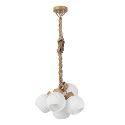 Κρεμαστό φωτιστικό με καλώδιο LOOMIS 5xE27/15W/230V 130 cm μπεζ/δρυς