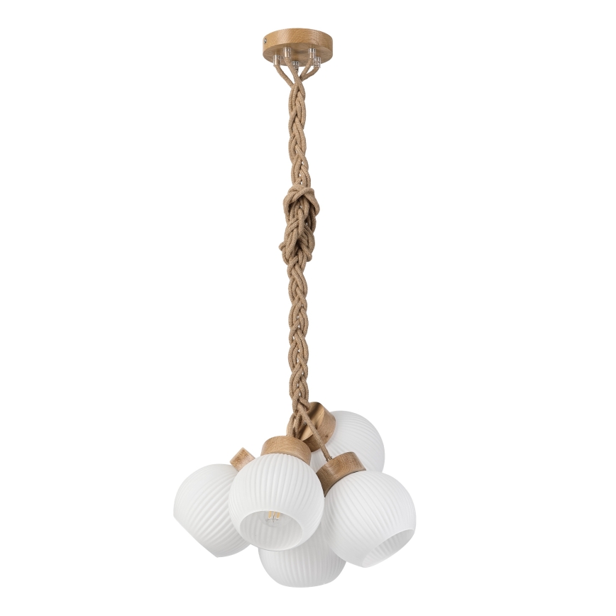 Κρεμαστό φωτιστικό με καλώδιο LOOMIS 5xE27/15W/230V 130 cm μπεζ/δρυς