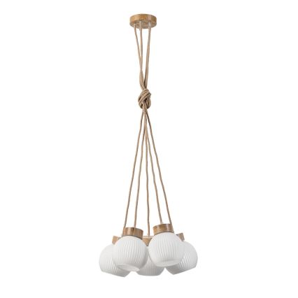 Κρεμαστό φωτιστικό με καλώδιο LOOMIS 5xE27/15W/230V 130 cm μπεζ/δρυς