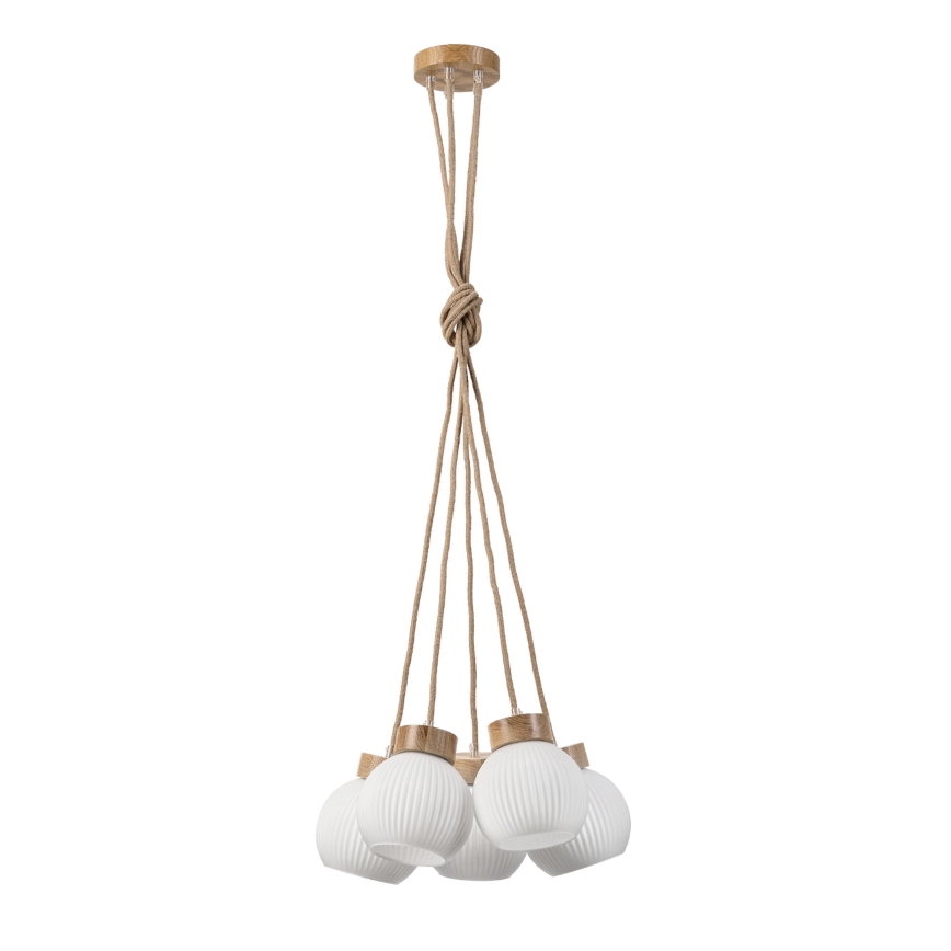 Κρεμαστό φωτιστικό με καλώδιο LOOMIS 5xE27/15W/230V 130 cm μπεζ/δρυς
