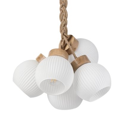 Κρεμαστό φωτιστικό με καλώδιο LOOMIS 5xE27/15W/230V 130 cm μπεζ/δρυς
