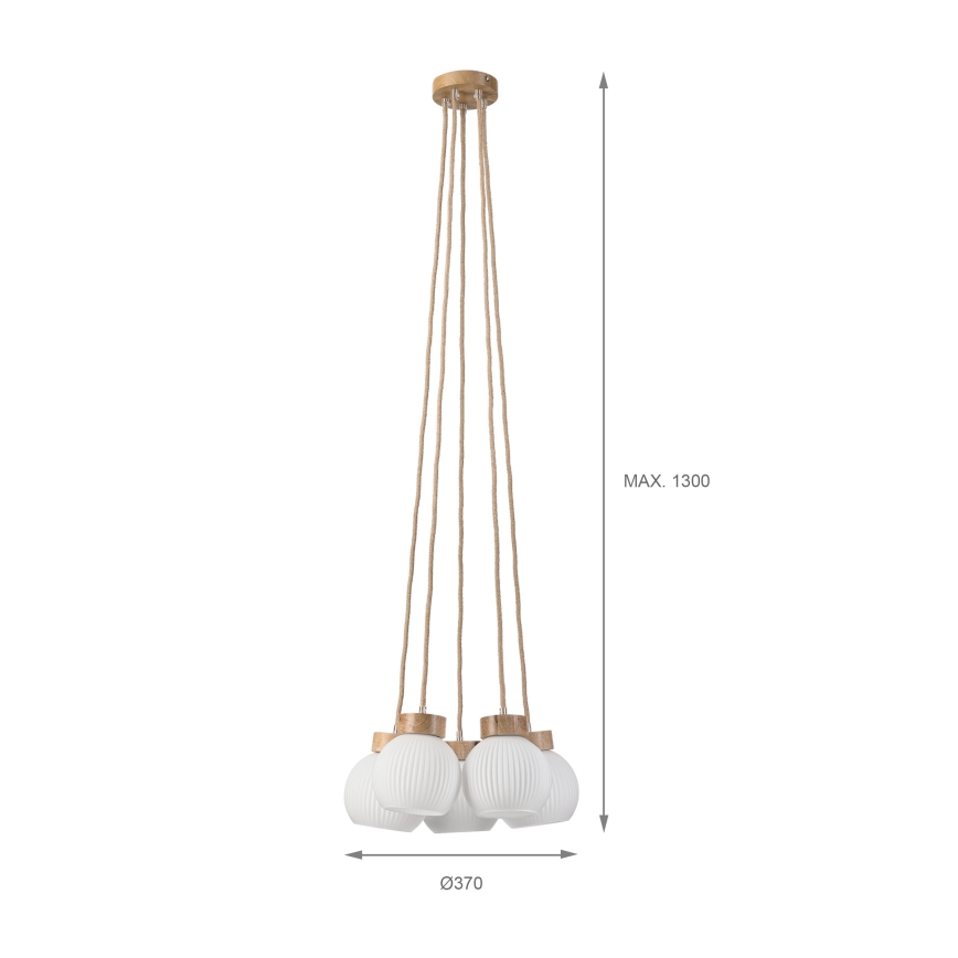 Κρεμαστό φωτιστικό με καλώδιο LOOMIS 5xE27/15W/230V 130 cm μπεζ/δρυς