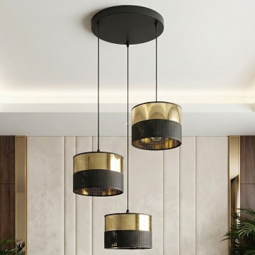 Κρεμαστό φωτιστικό με καλώδιο LUX 3xE27/15W/230V μαύρο/χρυσό