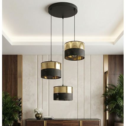 Κρεμαστό φωτιστικό με καλώδιο LUX 3xE27/15W/230V μαύρο/χρυσό