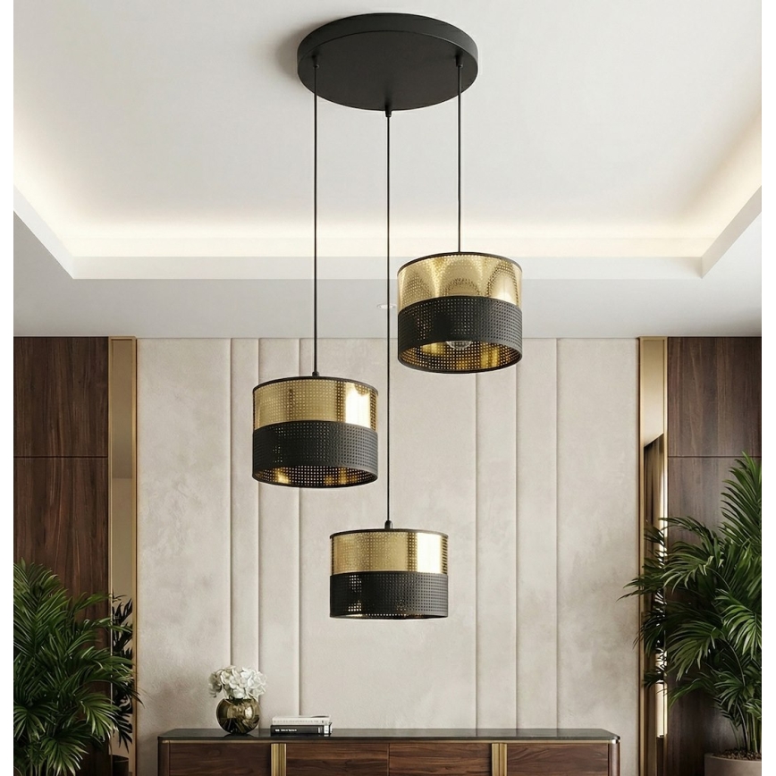 Κρεμαστό φωτιστικό με καλώδιο LUX 3xE27/15W/230V μαύρο/χρυσό