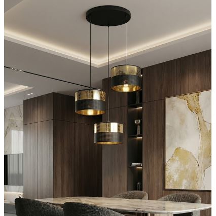 Κρεμαστό φωτιστικό με καλώδιο LUX 3xE27/15W/230V μαύρο/χρυσό