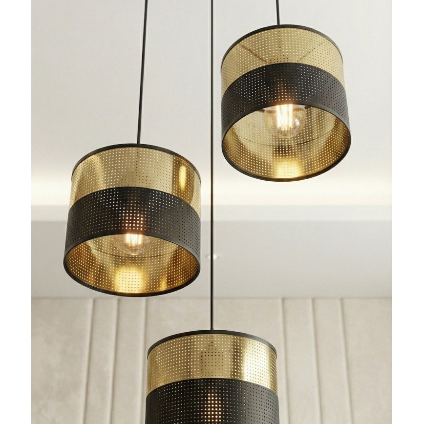 Κρεμαστό φωτιστικό με καλώδιο LUX 3xE27/15W/230V μαύρο/χρυσό