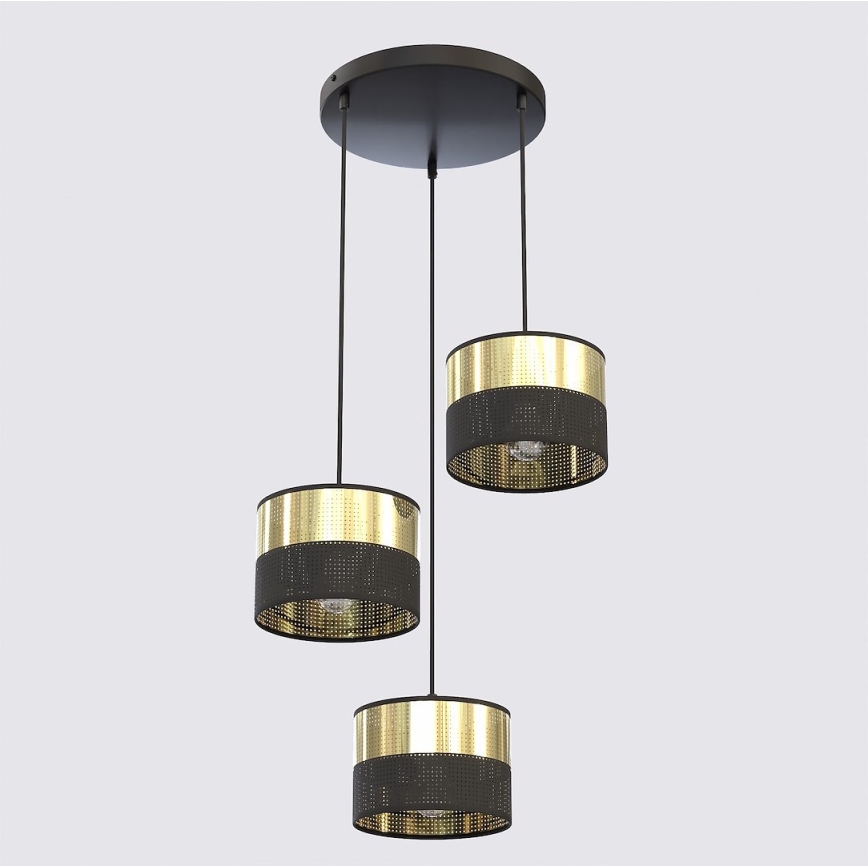 Κρεμαστό φωτιστικό με καλώδιο LUX 3xE27/15W/230V μαύρο/χρυσό