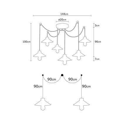 Κρεμαστό φωτιστικό με καλώδιο MANAVGAT 6xE27/40W/230V, πολύχρωμο στυλ spider