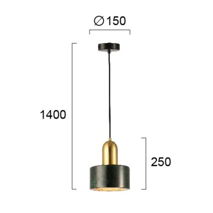 Κρεμαστό φωτιστικό με καλώδιο MARBLE 1xE27/60W/230V, χρυσό/πράσινο/μαρμάρινη διακόσμηση