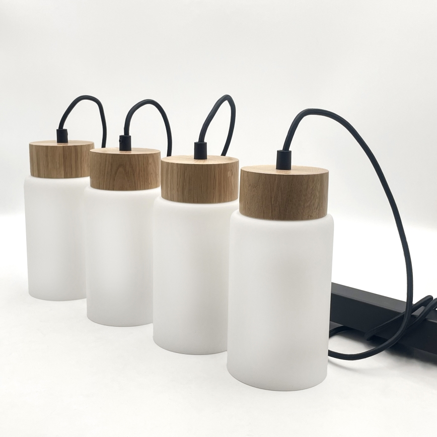 Κρεμαστό φωτιστικό με καλώδιο MARKUS 4xE27/15W/230V μαύρο/δρυς