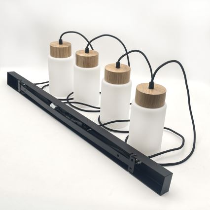 Κρεμαστό φωτιστικό με καλώδιο MARKUS 4xE27/15W/230V μαύρο/δρυς