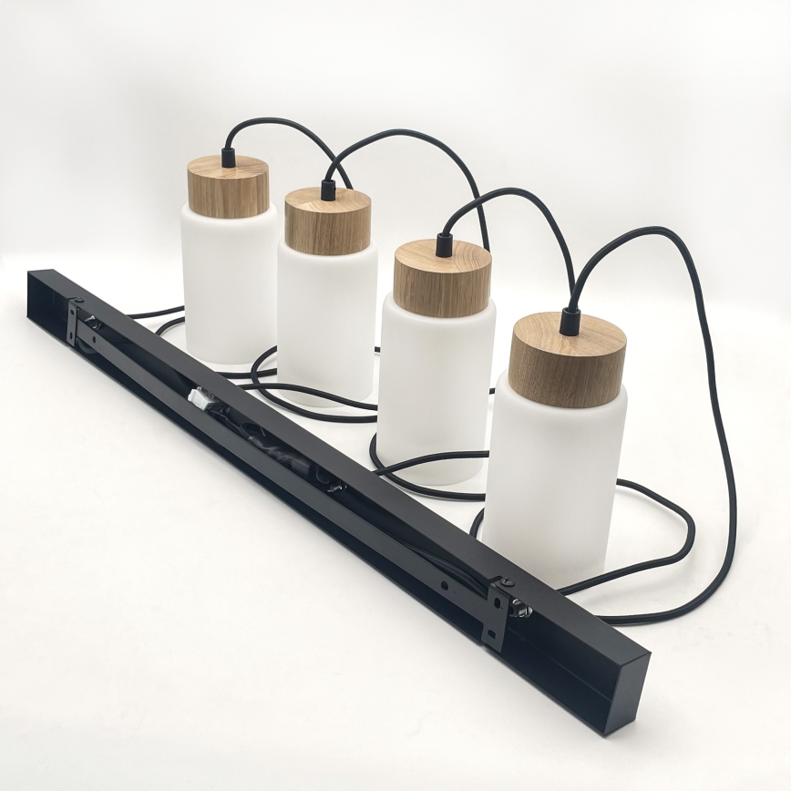 Κρεμαστό φωτιστικό με καλώδιο MARKUS 4xE27/15W/230V μαύρο/δρυς