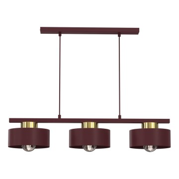Κρεμαστό φωτιστικό με καλώδιο MARTI, 3xE27/15W/230V, μπορντό/χρυσό