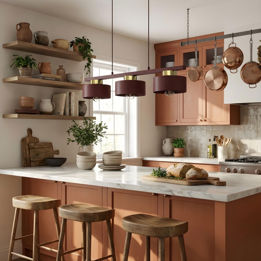 Κρεμαστό φωτιστικό με καλώδιο MARTI, 3xE27/15W/230V, μπορντό/χρυσό
