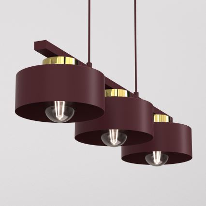 Κρεμαστό φωτιστικό με καλώδιο MARTI, 3xE27/15W/230V, μπορντό/χρυσό