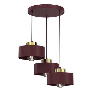 Κρεμαστό φωτιστικό με καλώδιο MARTI 3xE27/15W/230V μπορντό/χρυσό