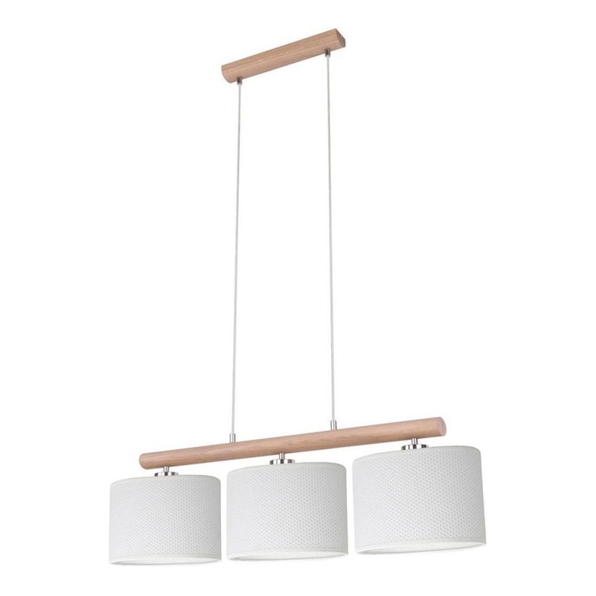 Κρεμαστό φωτιστικό με καλώδιο MERCEDES 3xE27/40W/230V λευκό/δρυς